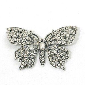 Silver Tone Bead Cut Butterfly Brooch